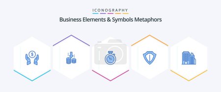 Illustration for Business Elements And Symbols Metaphors 25 Blue icon pack including office. protect. timmer. locked. sheild - Royalty Free Image