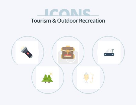 Illustration for Tourism And Outdoor Recreation Flat Icon Pack 5 Icon Design. knife. hotel. flashlight. service. bag - Royalty Free Image