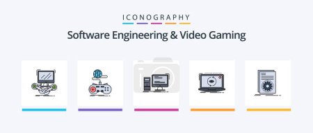 Ilustración de Software Engineering And Video Gaming Line Filled 5 Icon Pack Including compile. code. multiplayer. script. file. Creative Icons Design - Imagen libre de derechos