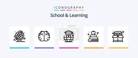 Illustration for School And Learning Line 5 Icon Pack Including . education. world. bulb. hemisphere. Creative Icons Design - Royalty Free Image