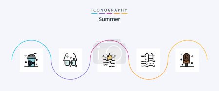 Illustration for Summer Line Filled Flat 5 Icon Pack Including summer. holiday. sun. sunrise. summer - Royalty Free Image