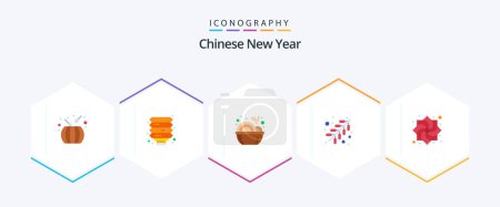 Ilustración de Año Nuevo chino 25 Pack icono plano incluyendo flor. china. chinos. trabajo. fuego - Imagen libre de derechos