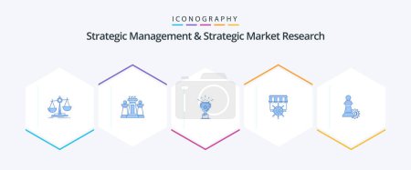 Illustration for Strategic Management And Strategic Market Research 25 Blue icon pack including business. shopping. tactic. shop. prize - Royalty Free Image