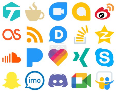 Illustration for 20 Flat Graphic Design Flat Social Media Icons overflow. question. china. stockoverflow and feed icons. High Quality Gradient Icon Set - Royalty Free Image