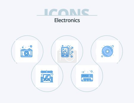 Illustration for Electronics Blue Icon Pack 5 Icon Design. . disk. photography. cd. headphones - Royalty Free Image