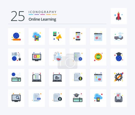 Illustration for Online Learning 25 Flat Color icon pack including grade. smartphone. audio book. mobile. knowledge - Royalty Free Image