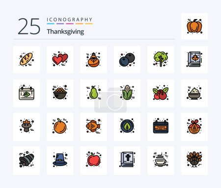 Téléchargez les illustrations : Thanksgiving 25 Line Filled icon pack including thanksgiving. apple. holiday. thanksgiving. cranberry - en licence libre de droit