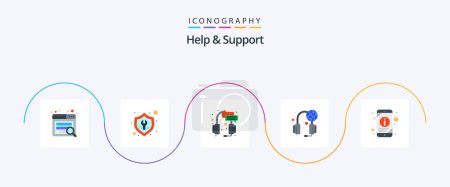 Ilustración de Ayuda y soporte Flat 5 Icon Pack Incluye información. apoyo. Centro. servicios. auriculares - Imagen libre de derechos