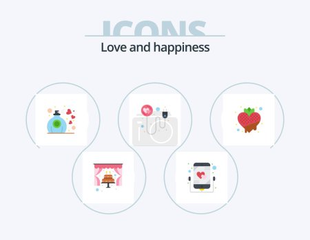 Téléchargez les illustrations : Love Flat Icon Pack 5 Icon Design. fruit. romance. gift. recharge. heart - en licence libre de droit