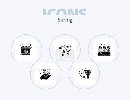 Illustration for Spring Glyph Icon Pack 5 Icon Design. leaf. garden. soap. flowers. date - Royalty Free Image