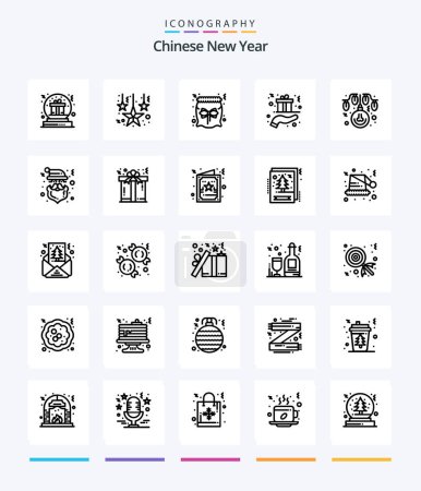 Illustration for Creative Chinese New Year 25 OutLine icon pack  Such As bulb. hand. bag. gift box. christmas - Royalty Free Image