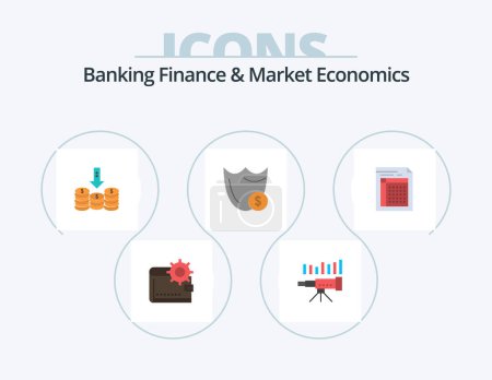 Illustration for Banking Finance And Market Economics Flat Icon Pack 5 Icon Design. down. cash. business. coins. trend - Royalty Free Image