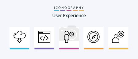 Téléchargez les illustrations : User Experience Line 5 Icon Pack Y compris l'utilisateur. réseau. loupe. groupe. Descendez. Icônes créatives Design - en licence libre de droit