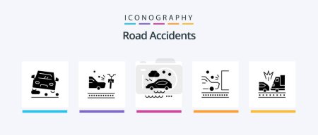 Verkehrsunfälle Glyph 5 Icon Pack Inklusive Unfall. Sicherheit. Schlechtes Wetter. Straße. Unfall. Kreatives Ikonendesign
