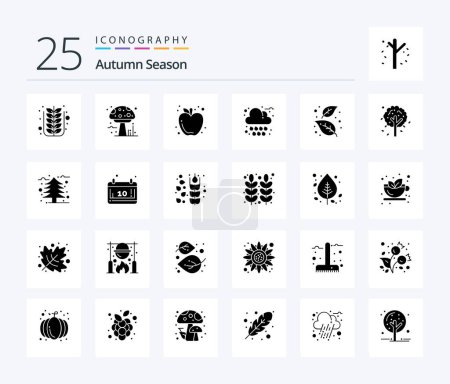 Ilustración de Otoño 25 Paquete de iconos de glifos sólidos incluyendo ceniza. Lluvia. veneno. nube. alimentos - Imagen libre de derechos
