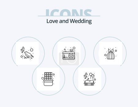 Illustration for Wedding Line Icon Pack 5 Icon Design. room. bed. cosmetics. love. sign - Royalty Free Image