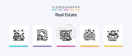Ilustración de Paquete de iconos de la línea 5 de bienes raíces incluyendo. bienes raíces. propiedad. descuento. propiedad. Diseño de iconos creativos - Imagen libre de derechos