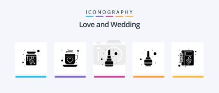 Téléchargez les illustrations : Wedding Glyph 5 Icon Pack Including love. book. cosmetics. polish. nail. Creative Icons Design - en licence libre de droit