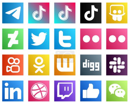 Illustration for 20 Essential Social Media Icons such as digg. odnoklassniki. slideshare. kuaishou and flickr icons. Fully editable and unique - Royalty Free Image