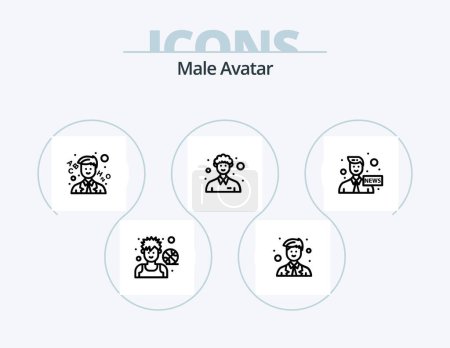 Illustration for Male Avatar Line Icon Pack 5 Icon Design. game. rugby player. service. joker. circus - Royalty Free Image
