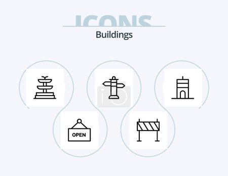 Téléchargez les illustrations : Buildings Line Icon Pack 5 Icon Design. door. water. adornment. springboard. rug - en licence libre de droit