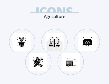 Téléchargez les illustrations : Agriculture Glyph Icon Pack 5 Icon Design. agriculture. nature. spring. grower. plant - en licence libre de droit