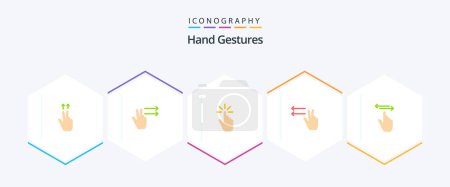 Téléchargez les illustrations : Gestes de la main 25 Pack icône plat, y compris la main. doigt. geste. gauches. doigts - en licence libre de droit