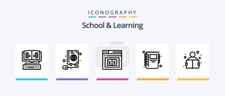Ilustración de Escuela y aprendizaje línea 5 paquete de iconos incluyendo. leyendo. comida. conocimiento. la escuela. Diseño de iconos creativos - Imagen libre de derechos