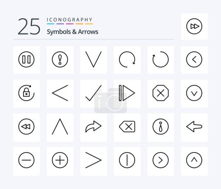 Illustration for Symbols & Arrows 25 Line icon pack including arrow. lock. arrow. arrow. circle - Royalty Free Image