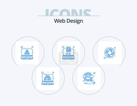 Illustration for Web Design Blue Icon Pack 5 Icon Design. . color wheel. alert. color. hacking - Royalty Free Image