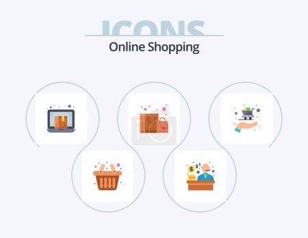 Illustration for Online Shopping Flat Icon Pack 5 Icon Design. shopping. buy. e-commerce. purchase. favorite - Royalty Free Image