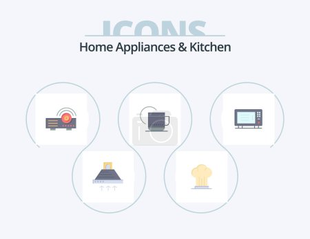 Ilustración de Home Appliances And Kitchen Flat Icon Pack 5 Icon Design. service. hot . hat. tea . machine - Imagen libre de derechos