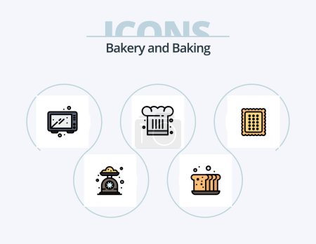 Téléchargez les illustrations : Ligne de cuisson rempli Icône Pack 5 Icône Design. cuisinier. chef. cuisine. Café. oeufs - en licence libre de droit
