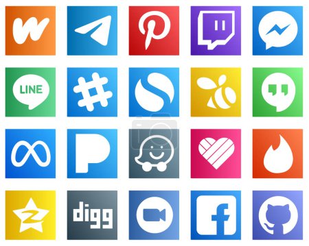 Ilustración de 20 Iconos únicos de medios sociales como pandora. meta. facebook. Google hangouts e iconos simples. Versátil y premium - Imagen libre de derechos