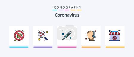 Téléchargez les illustrations : Coronavirus Line Filled 5 Icon Pack Including banned. travel. carrier. transmission. infection. Creative Icons Design - en licence libre de droit