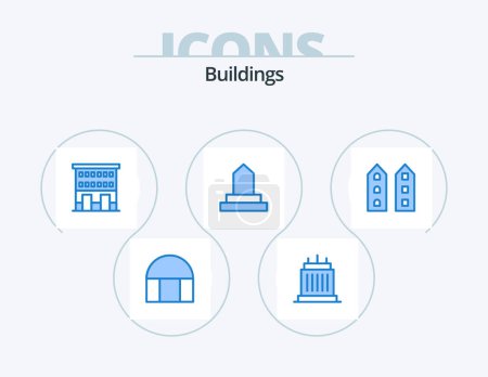 Illustration for Buildings Blue Icon Pack 5 Icon Design. shops. house. mosque. buildings. property - Royalty Free Image
