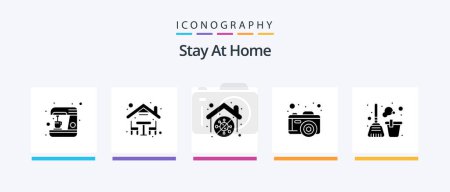 Ilustración de Stay At Home Glyph 5 Icon Pack Including cleaning. home photography. coronavirus. picture. camera. Creative Icons Design - Imagen libre de derechos