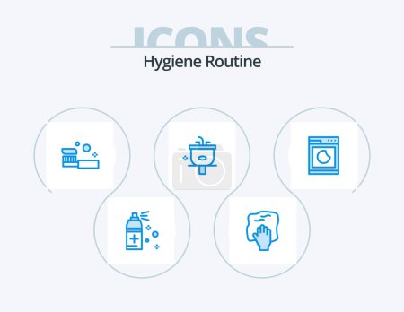 Illustration for Hygiene Routine Blue Icon Pack 5 Icon Design. wash. cleaning. bath. bathroom. toothbrush - Royalty Free Image