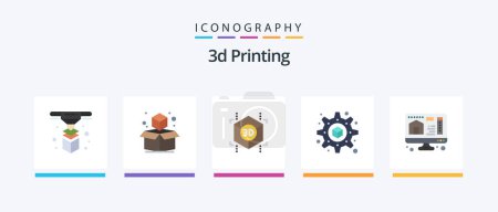Téléchargez les illustrations : 3d Printing Flat 5 Icon Pack Including computer. setting. box. printing. shape. Creative Icons Design - en licence libre de droit