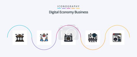 Illustration for Digital Economy Business Line Filled Flat 5 Icon Pack Including gear. web. online. business. computer - Royalty Free Image