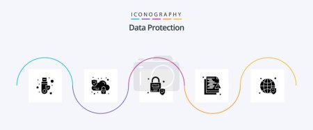 Téléchargez les illustrations : Protection des données Glyphe 5 Icône Pack Y compris la sécurité. globe. verrouillé. sécurité. réseau - en licence libre de droit
