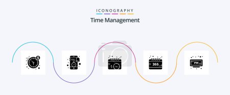 Téléchargez les illustrations : Time Management Glyph 5 Icon Pack Including alarm. selection. news. calendar. watch - en licence libre de droit