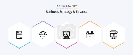 Téléchargez les illustrations : Business Strategy And Finance 25 Line icon pack including . pie chart . dollar . sales . chart - en licence libre de droit
