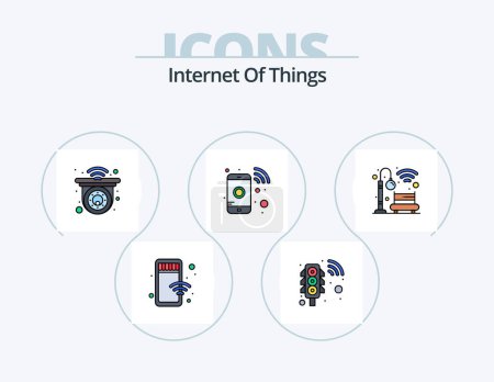 Ilustración de Internet Of Things Line Filled Icon Pack 5 Icon Design. management. printing machine. audio. printer. automation - Imagen libre de derechos