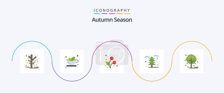 Téléchargez les illustrations : Pack de 5 icônes plat d'automne Y compris l'automne. Feuille. Chaud. arbre. froid - en licence libre de droit