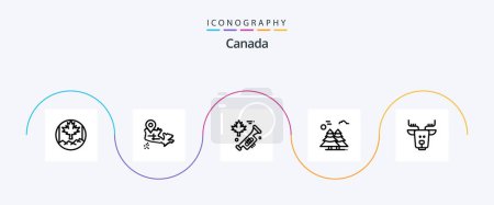 Téléchargez les illustrations : Canada Line 5 Icon Pack Including reindeer. arctic. laud. alpine. pine trees - en licence libre de droit