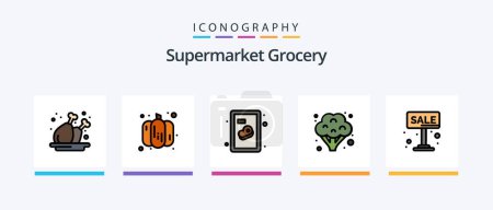 Téléchargez les illustrations : Grocery Line Filled 5 Icon Pack Including eggplant. kitchen. fruit. shopping. cart. Creative Icons Design - en licence libre de droit
