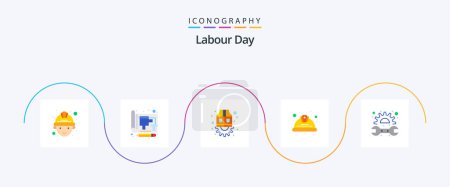 Illustration for Labour Day Flat 5 Icon Pack Including gear. labour. jacket. labor. day - Royalty Free Image