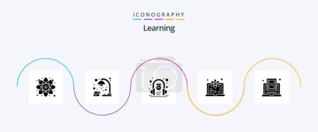 Téléchargez les illustrations : Learning Glyph 5 Icon Pack Including education. learn. study. degree. play - en licence libre de droit