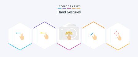Téléchargez les illustrations : Gestes de la main 25 Pack icône plat y compris vers le haut. toucher. gestes. Pincez. gestes - en licence libre de droit
